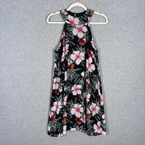 LTX Sportswear Mini Dress Small Black Tropical Hawaiian Flowy Cruise Resort USA